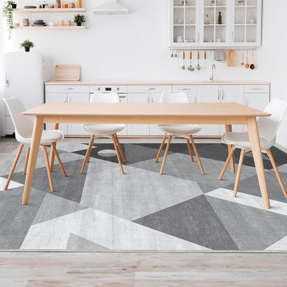 Area Rug 8x10, Modern Washable Area Rug 8x10 - Geometric Non-Slip Soft Rug for Living Room, Bedroom - Non-Shedding Machine Washable Rug, Gray