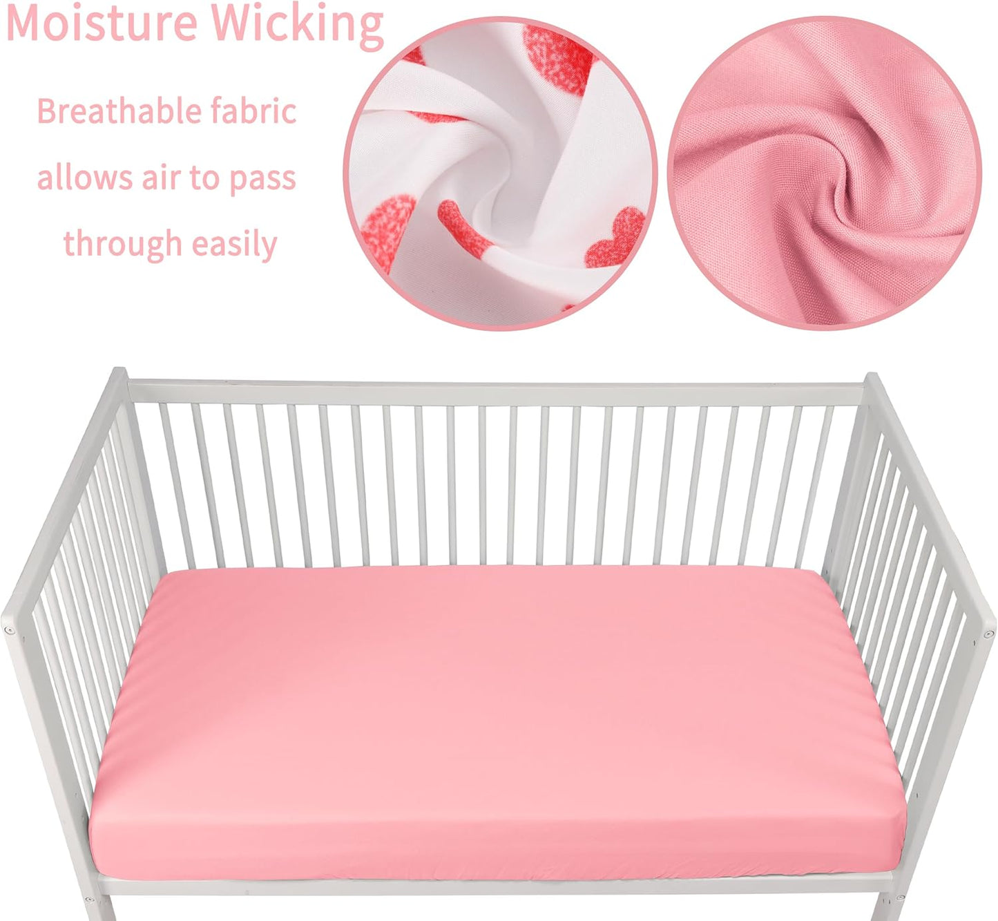 2-Pack Crib Sheets Girl, Fitted Soft Microfiber Sheets for Standard Crib and Toddler Mattress, 52x28x8in, in Love & Pink