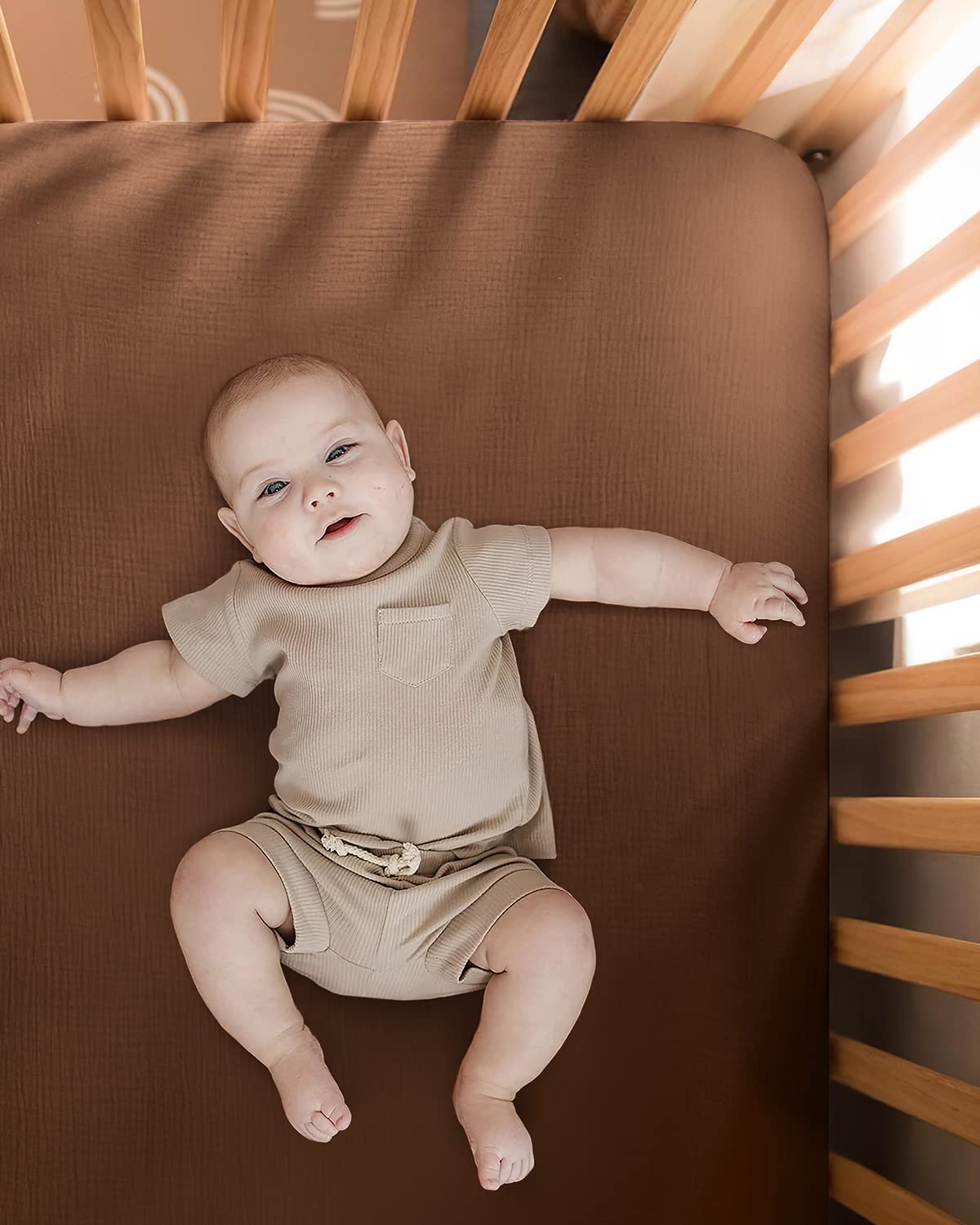 2-Pack Mini Crib Sheets for Pack N Play - Soft Cotton Bedding in Sunshine and Brown for Boys and Girls